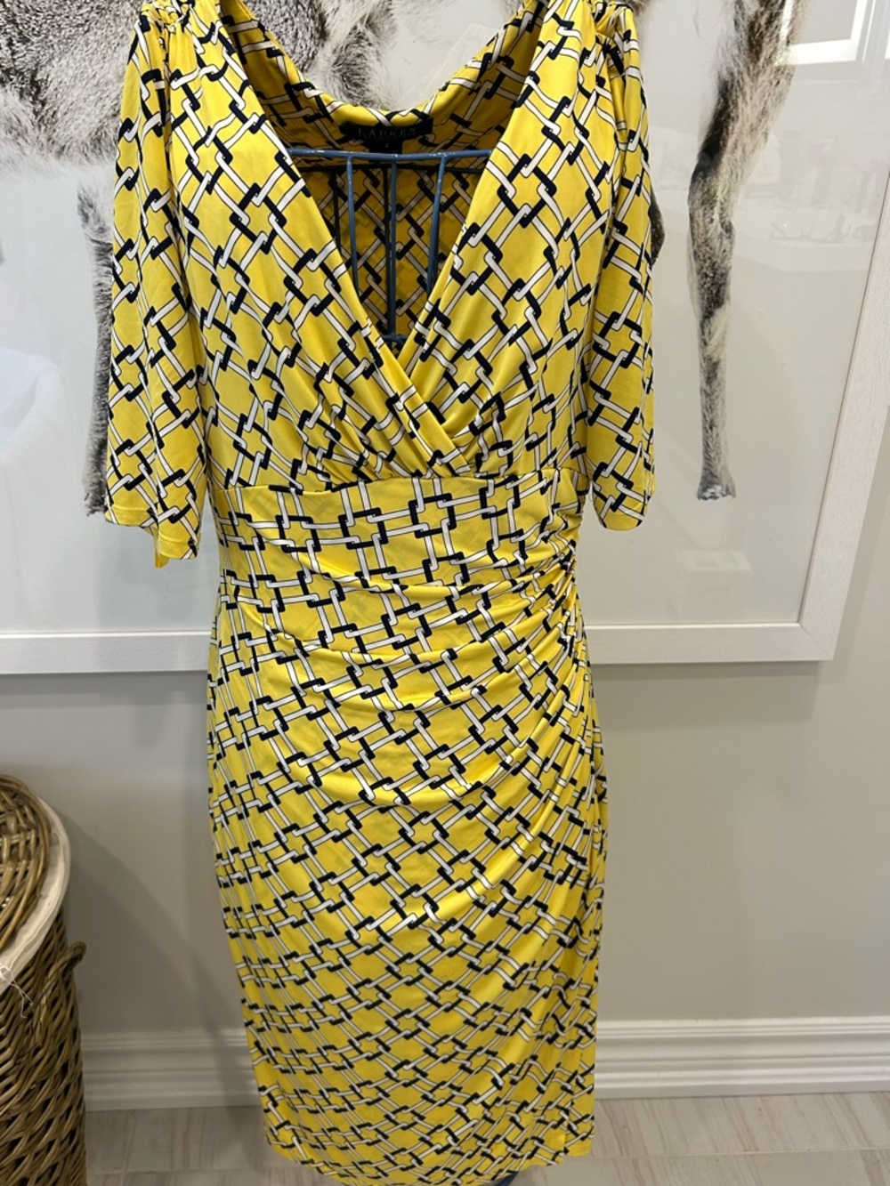 Ralph Lauren yellow dress with chain link print. Size 2
